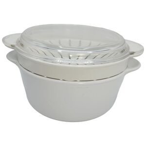 Vintage 80s Corning Ware 3Pc MIicrowave‎ Plus M-225-R Casserole Dish Steamer Lid
